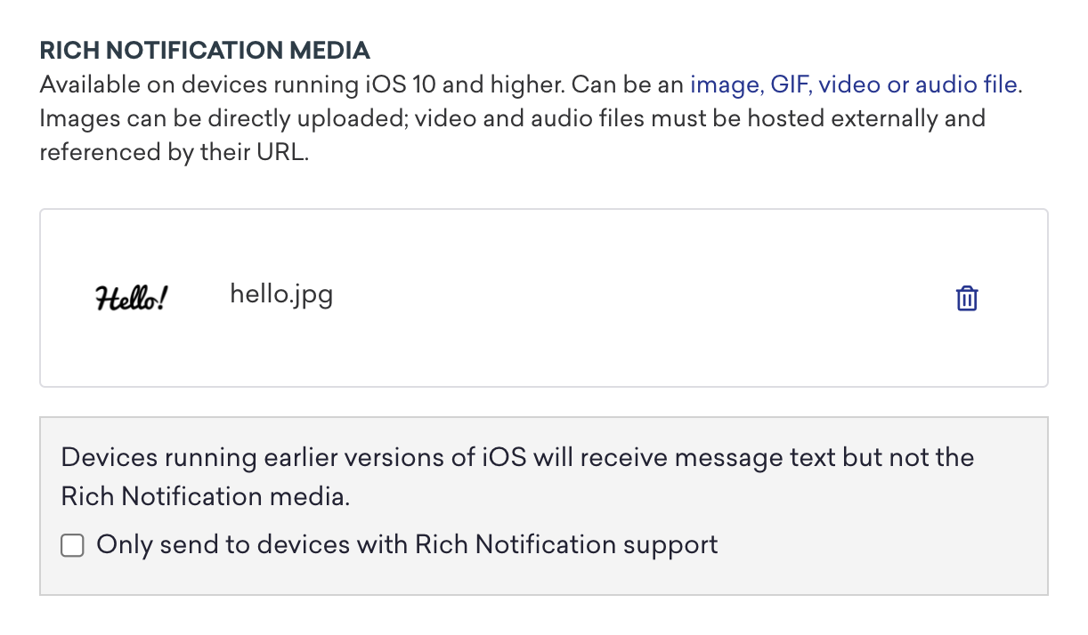 La section de l'image de notification étendue dans laquelle vous pouvez ajouter une image ou entrer une URL d'image.