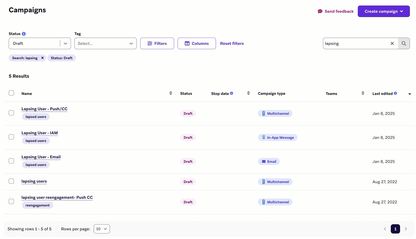 Ajout de tags à plusieurs campagnes en même temps.