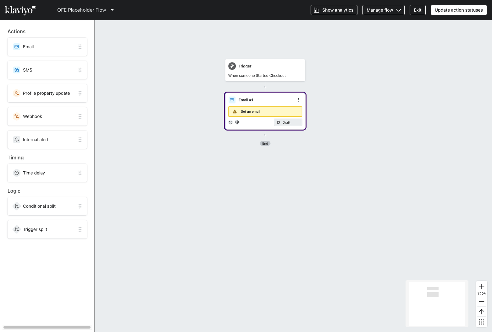 トリガーノードの後にメールノードが続くフロー。