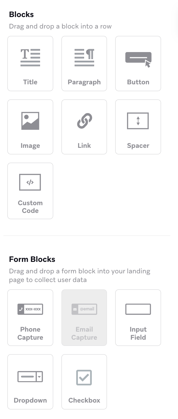 'Rows' と'Form Blocks' を含む'Build' セクション。