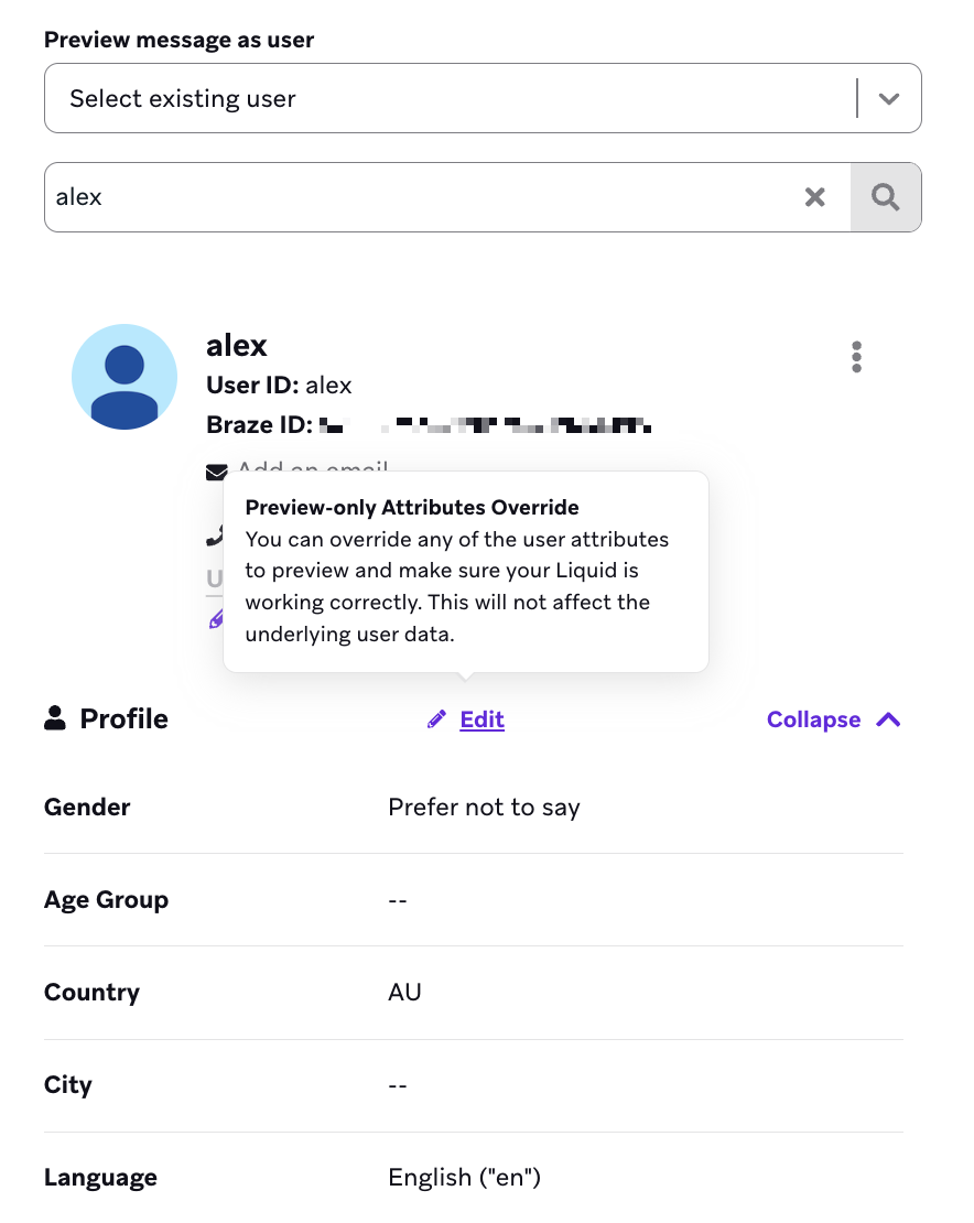 "Preview as a User" tab with "Edit" ボタン。
