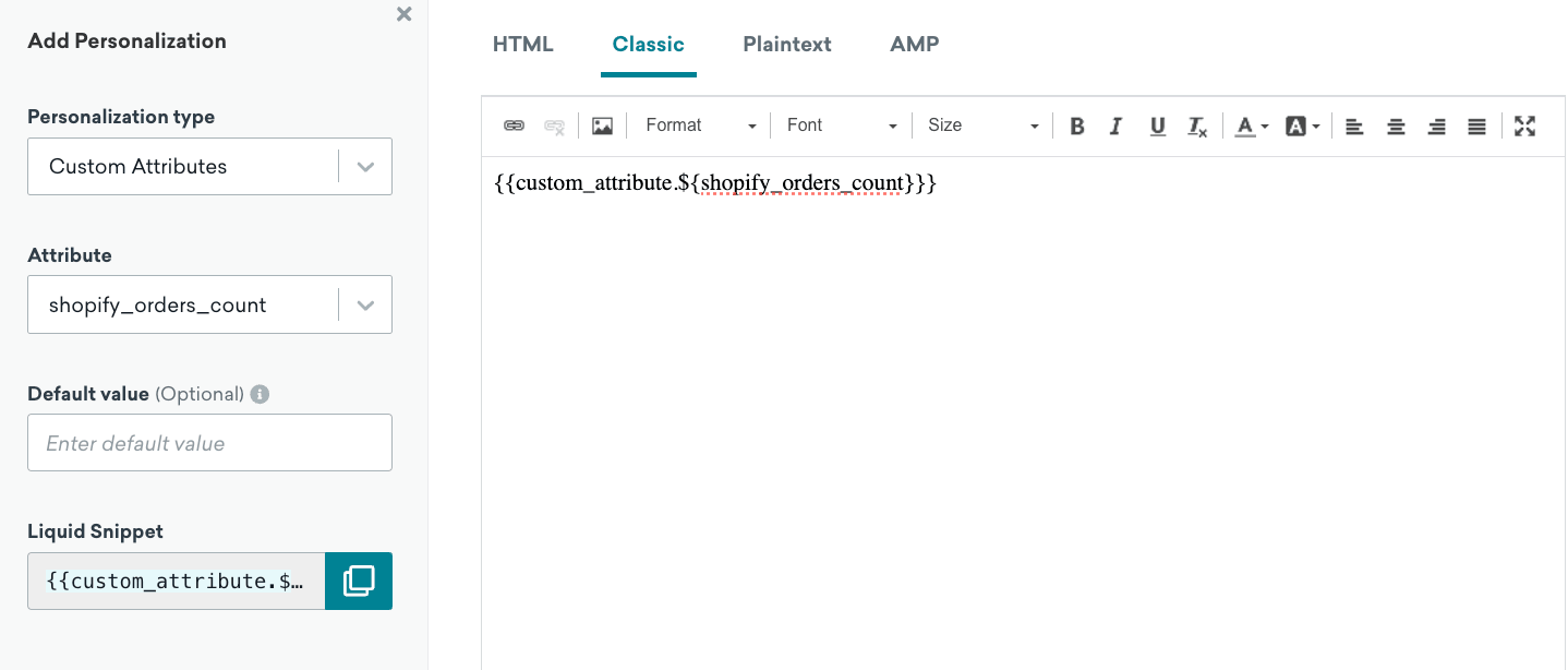 Pasting a Liquid snippet into a message.