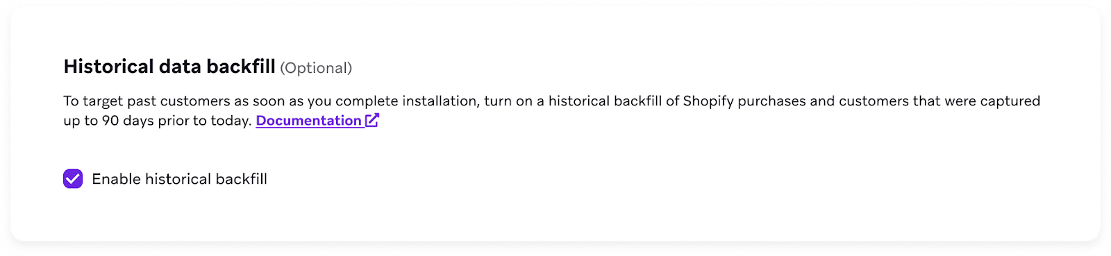 Historical data backfill toggle.