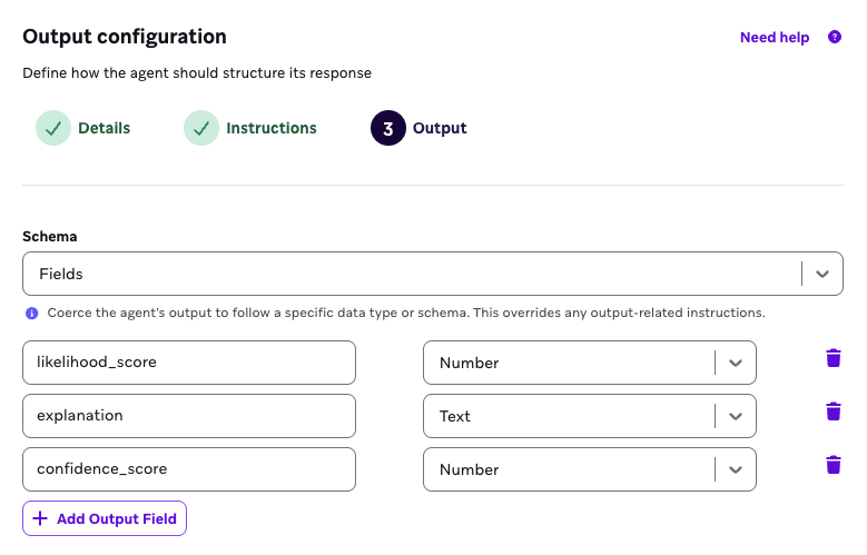 상담원 콘솔에 가능성 점수, 설명 및 신뢰도 점수에 대한 세 가지 출력 필드가 표시됩니다.