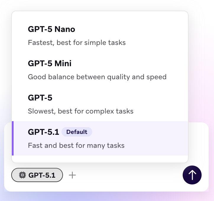 드롭다운을 통해 다양한 GPT 모델을 선택할 수 있습니다.