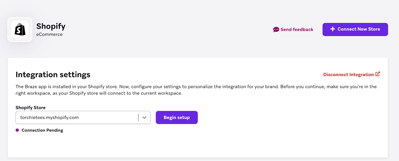 Shopify 통합 페이지의 "+ Connect New Store" 버튼.
