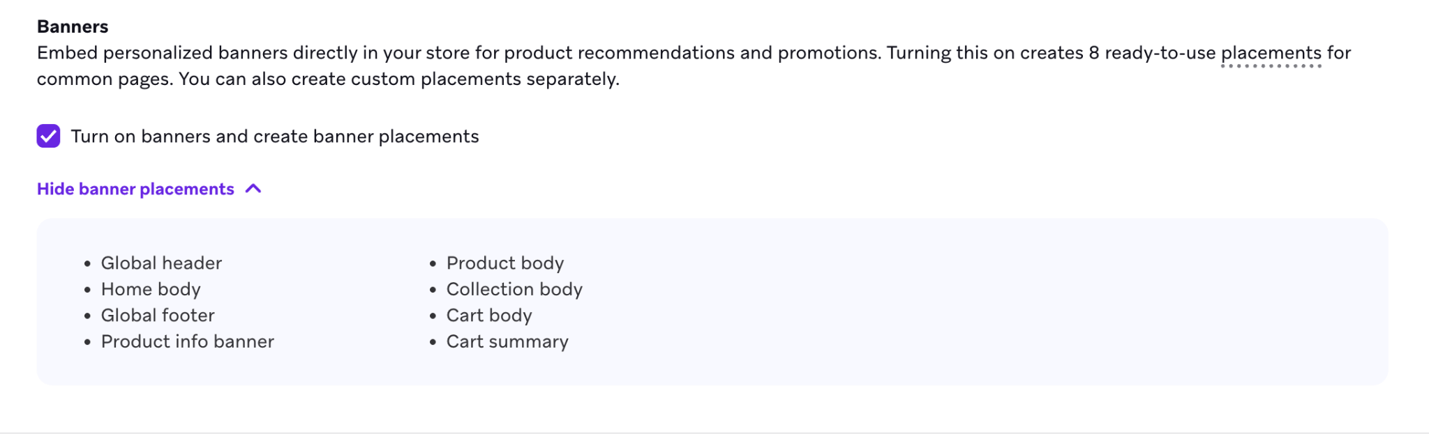 Shopify 통합 설정에서 배너 체크박스가 선택된 채널 활성화 단계입니다.