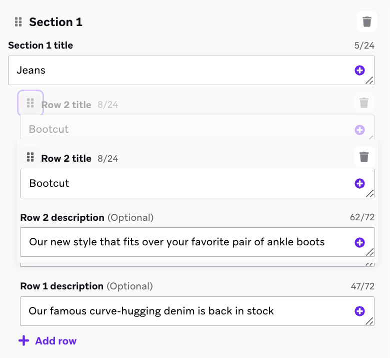 Dragging a list section into a new location.