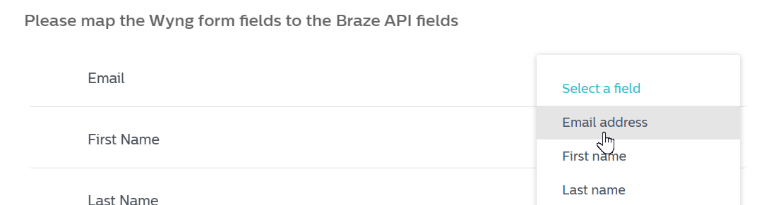 A list of available sync fields.