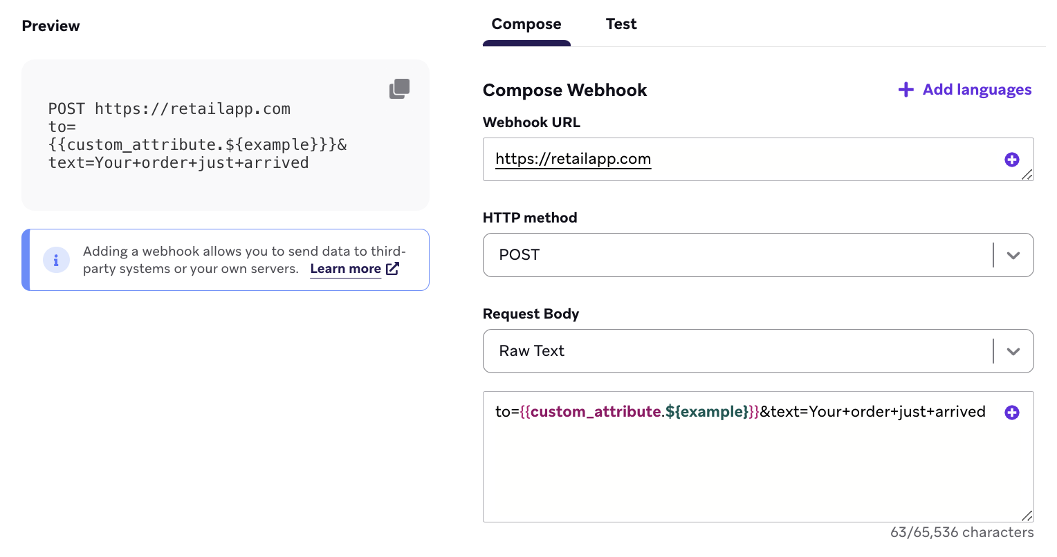 URL 인코딩 문자열이 포함된 요청 본문.