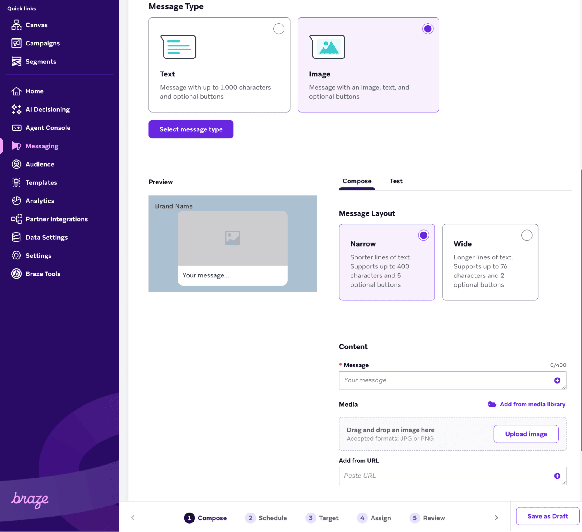 Seção com ícones selecionados para adicionar imagem estreita.