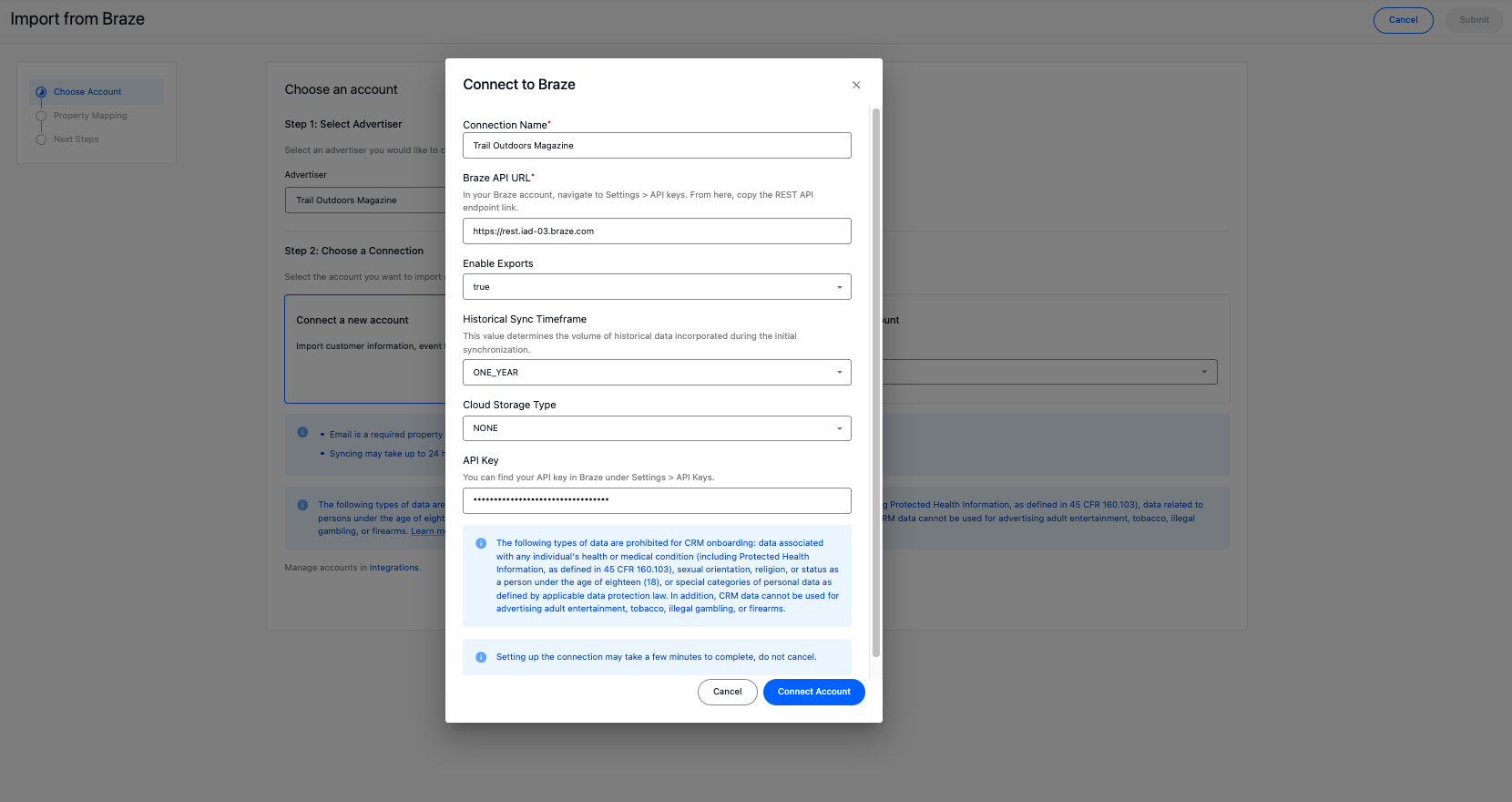 Conexão Braze no StackAdapt.
