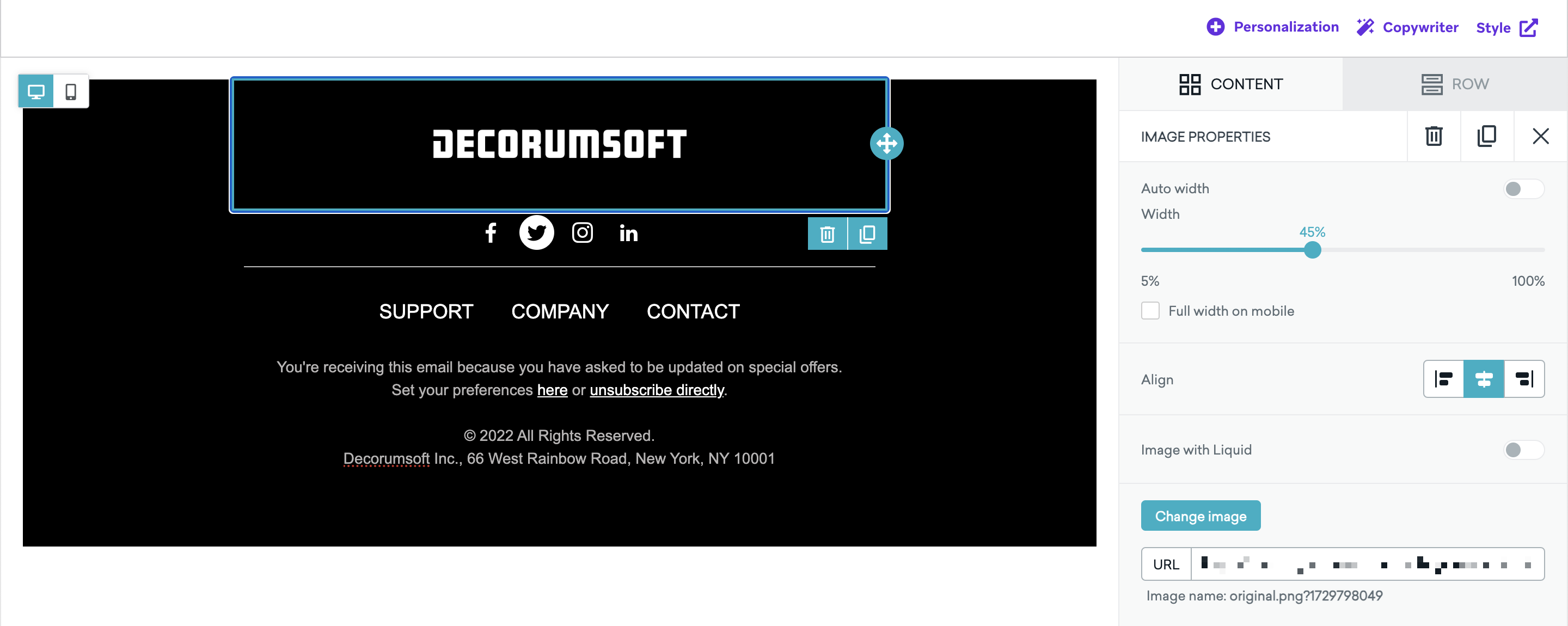 Arrastar e soltar compositor de Bloco de Conteúdo.