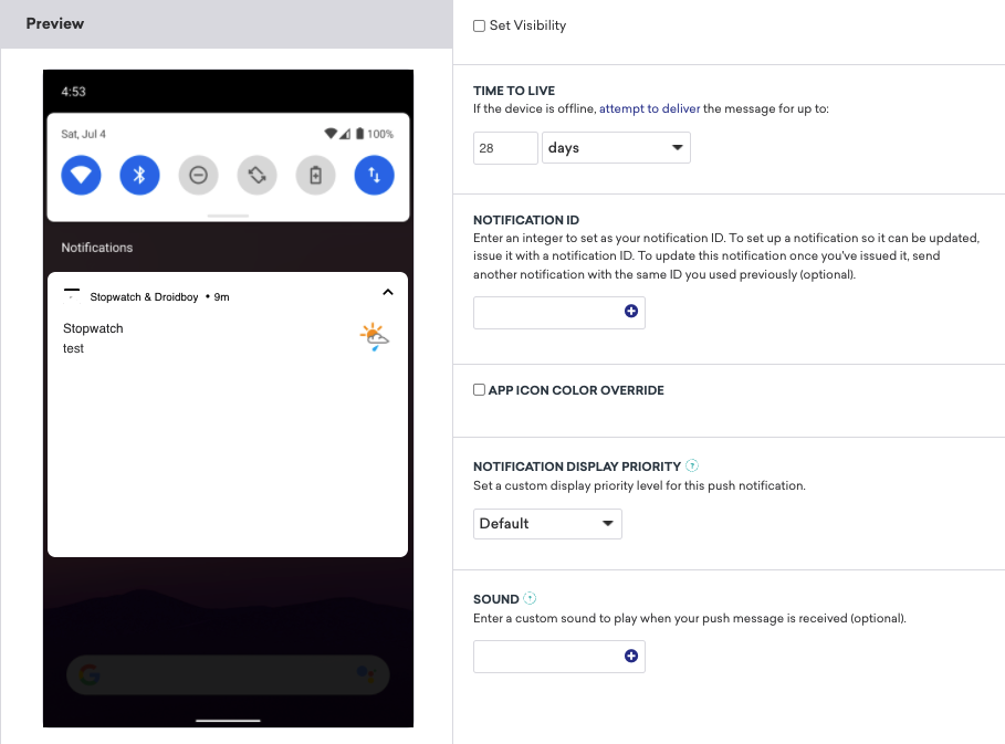 The sound advanced setting in the Braze push composer.